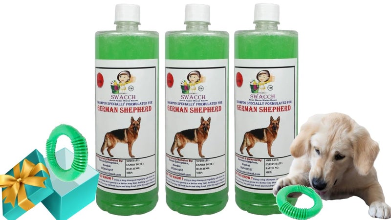 swacch Shampoo | Puppy Safe Shampoo | German Shepherd Dog Shampoo 1 Litre Pack of 3 Neem Alovera + | O PVC Ring Rubber Chew Toy | Teething Chew Toy I Dental Teething I Durable I Combo Pack - Image 1