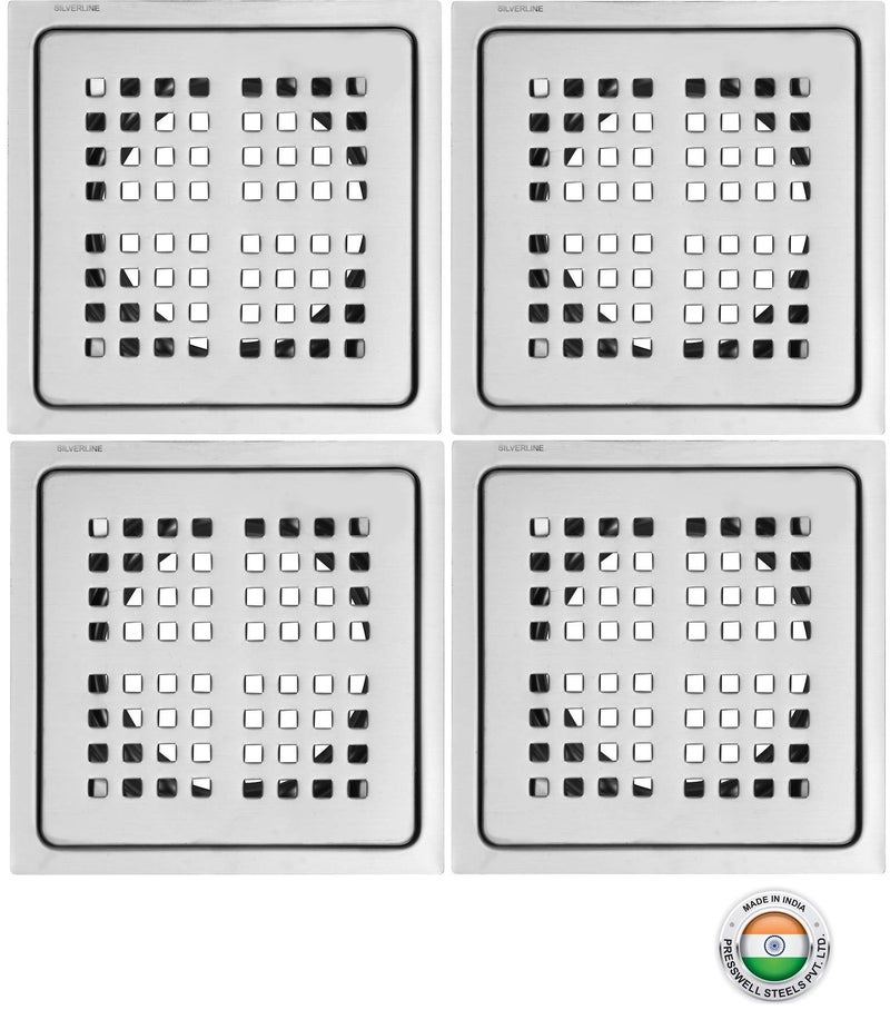 Silverline SILVER LINE Stainless Steel Bathroom Drain, Floor Jali, MATT Finish, Size 6" x 6" (SS4-150-4) - Image 1