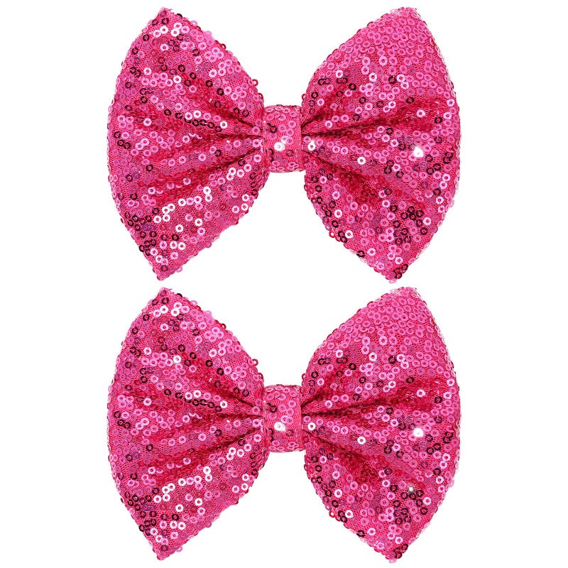 CN 5 Inch Glitter Hot Pink Hair Bows for Girls Alligator Clips Sparkly Sequin Hair Accessories for Kids Toddler Women on Birthday Wedding Christmas and Party - Image 1