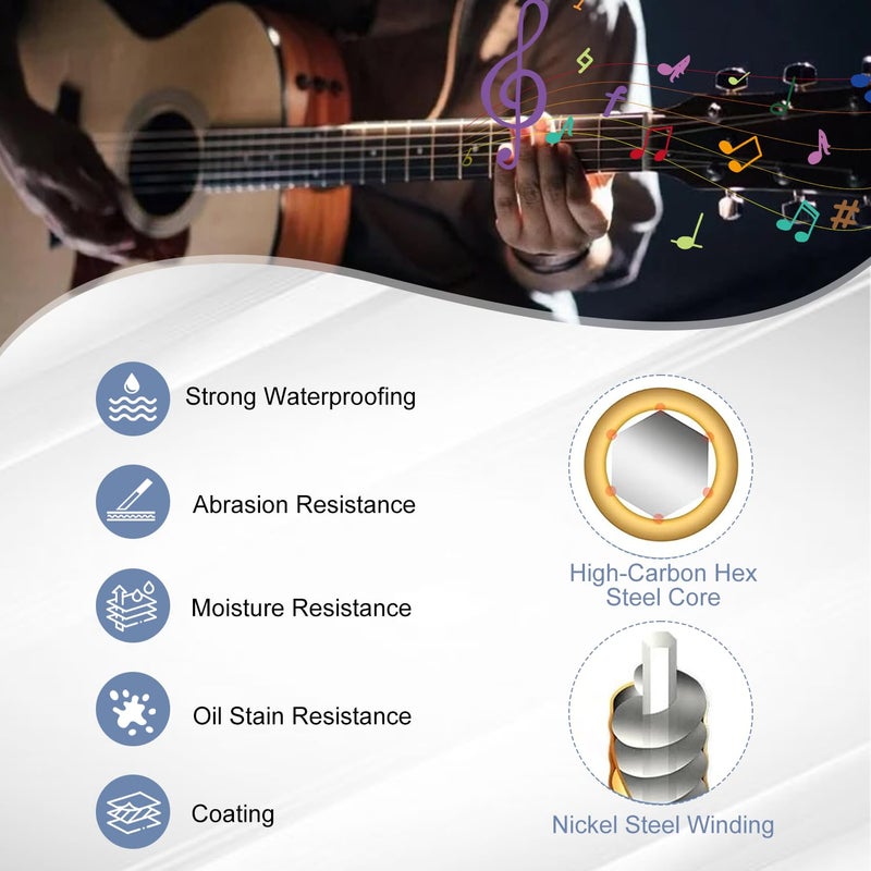 CoolShef طقم أوتار جيتار كهربائي لـ 6 أوتار، فولاذ مطلي بالنيكل (09-42)، 1 طقم مع 8 ريش، أوتار جيتار كهربائي مضيئة، - Image 4