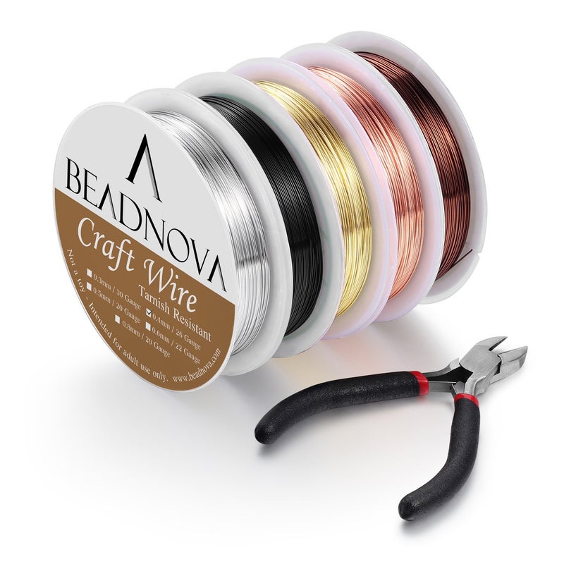 BEADNOVA Craft Wire Jewelry Beading Wire Tarnish Resistant Copper Wire for Jewelry Making with Cutting Pliers (5pcs, 26 Gauge) - Image 1