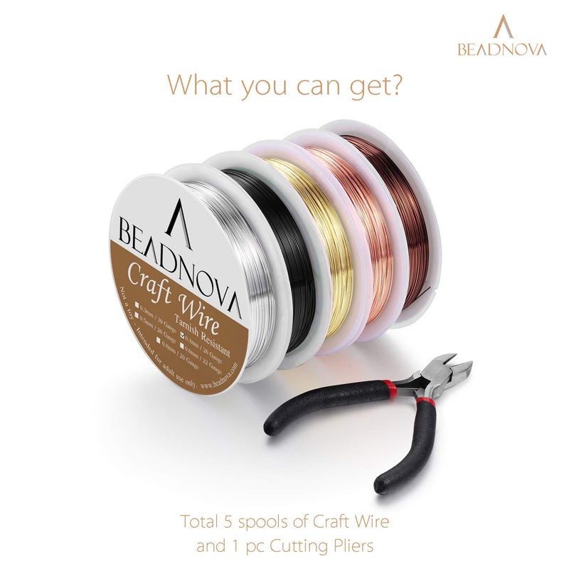 BEADNOVA Craft Wire Jewelry Beading Wire Tarnish Resistant Copper Wire for Jewelry Making with Cutting Pliers (5pcs, 26 Gauge) - Image 4