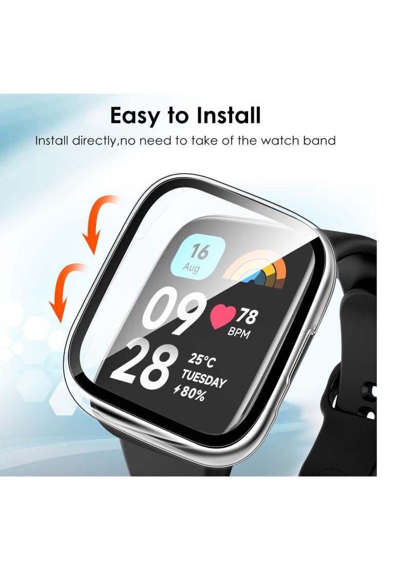 Protective Case Compatible with Xiaomi Redmi Watch 3 Lite/Redmi Watch 3 Active 9H Hardness PC Case Bumper Full Slim Protective Cover with Tempered Glass (Clear)  - Image 3