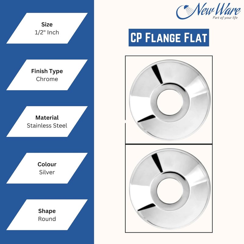 NEW WARE لوحة جدار من الفولاذ المقاوم للصدأ مطلية بالكروم مع فلانج دائري لصنابير المطبخ وصنابير الحمام (فلانج CP دائري 15 مم) (عبوة من 3) - Image 4