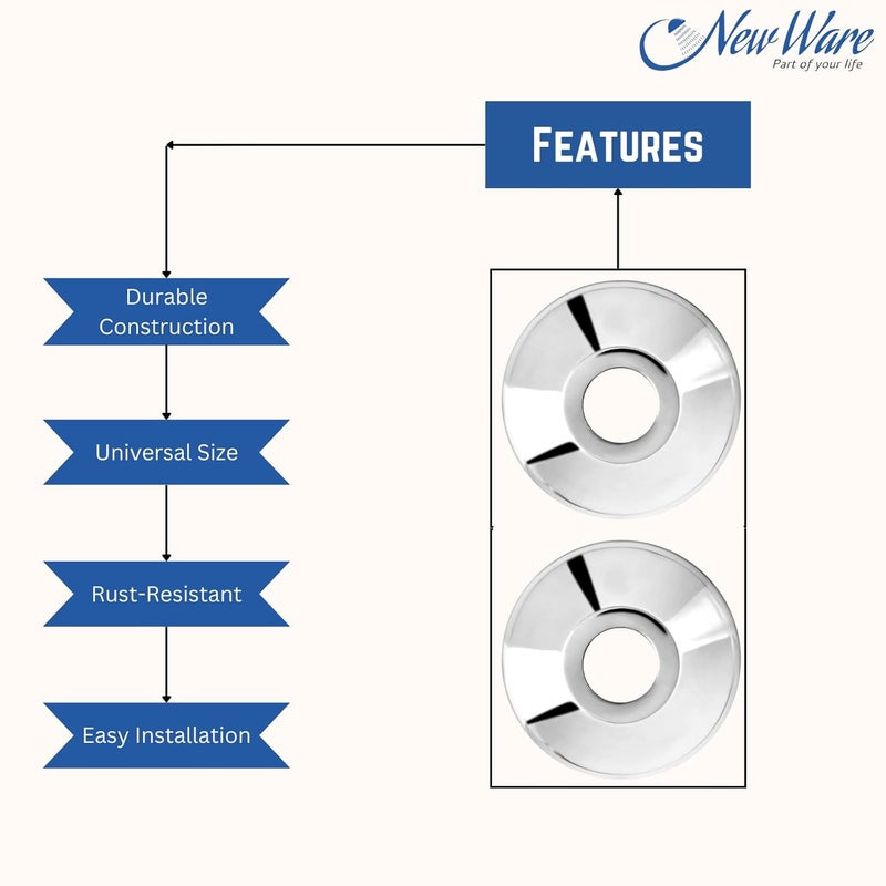 NEW WARE لوحة جدار من الفولاذ المقاوم للصدأ مطلية بالكروم مع فلانج دائري لصنابير المطبخ وصنابير الحمام (فلانج CP دائري 15 مم) (عبوة من 3) - Image 5