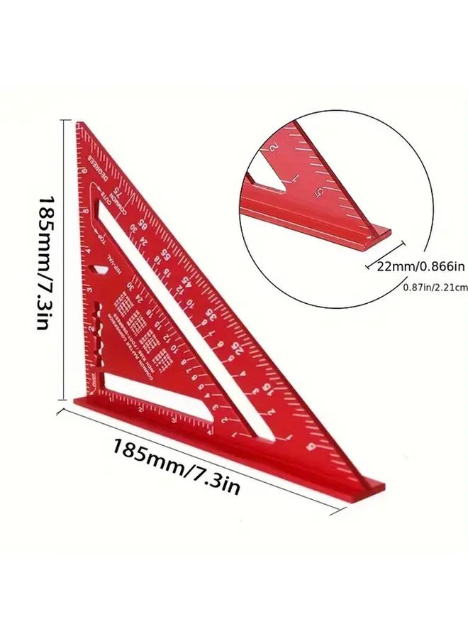 7 Inch Precision Aluminum Alloy Carpenter Square Red Triangle Ruler 7 3 Inch X 7 3 Inch With Serrated Edges 45 90 Degree Angles For Woodworking Home Renovation Design Projects Durable Accurate Measurement Tool - Image 3