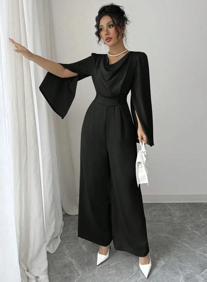 Take Two Black Plain Wide-Leg Jumpsuit