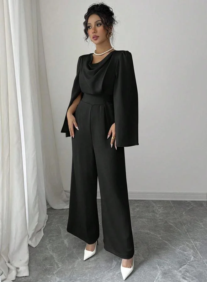 Take Two Black Plain Wide-Leg Jumpsuit