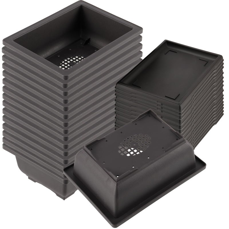 KINJOEK 15 PCS 6.5 Inch Plant Pot, Rectangular Plastic Bonsai Training Pots with 15 Humidity Trays, Flower Succulent Pots Container for Garden, Indoor, Home Decorative - Image 1
