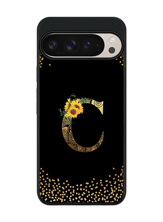 Stylizedd For Google Pixel 9 Pro XL Case,Slim fit Camera Protection, Shockproof Thin Phone cover - Custom Floral Monogram - C ( Black ) - Image 1