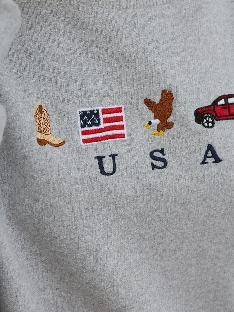 HICCUP Embroidered Crew Neck Cottoned Raised Sweatshirt