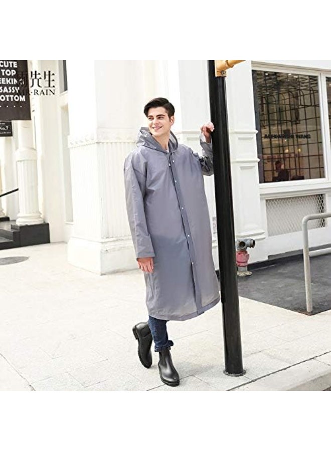 SYOSI Raincoat for Adults Reusable, 1Pcs Thickened Transparent Light Rainwear with Hood and Elastic Cuff Sleeves, EVA Rain Ponchos Rain Jackets Raincoat for Men Women, for Family Fishing Travel (Grey) - Image 2