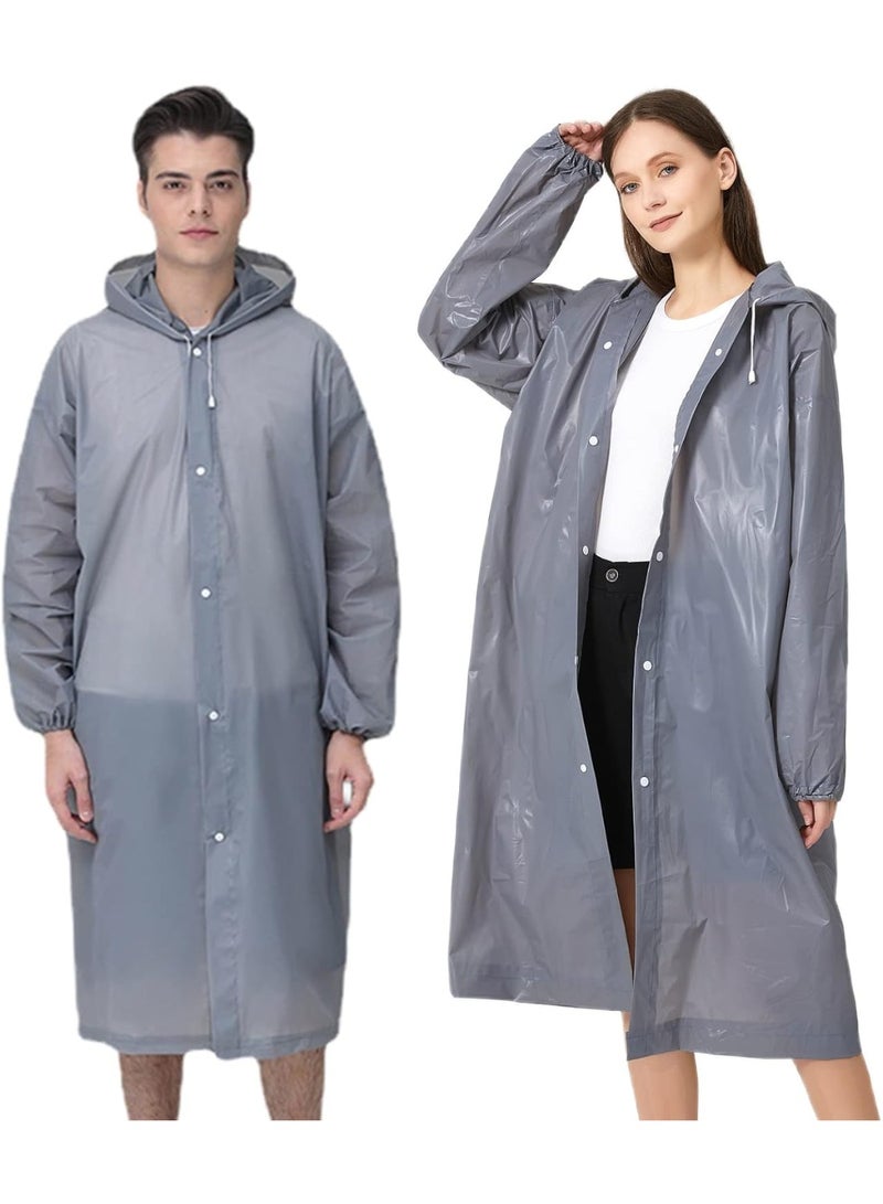 SYOSI Raincoat for Adults Reusable, 1Pcs Thickened Transparent Light Rainwear with Hood and Elastic Cuff Sleeves, EVA Rain Ponchos Rain Jackets Raincoat for Men Women, for Family Fishing Travel (Grey) - Image 1