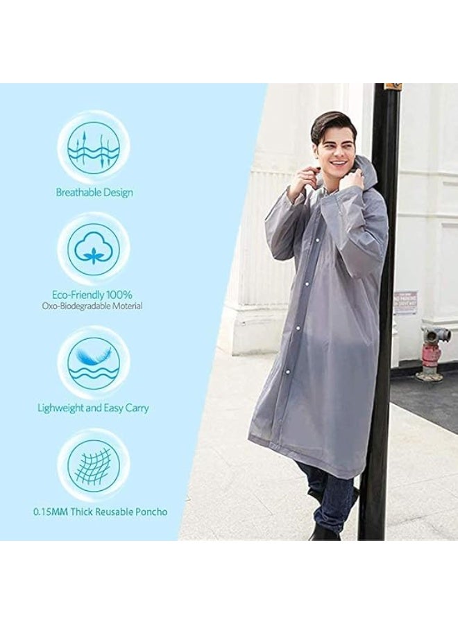 SYOSI Raincoat for Adults Reusable, 1Pcs Thickened Transparent Light Rainwear with Hood and Elastic Cuff Sleeves, EVA Rain Ponchos Rain Jackets Raincoat for Men Women, for Family Fishing Travel (Grey) - Image 5
