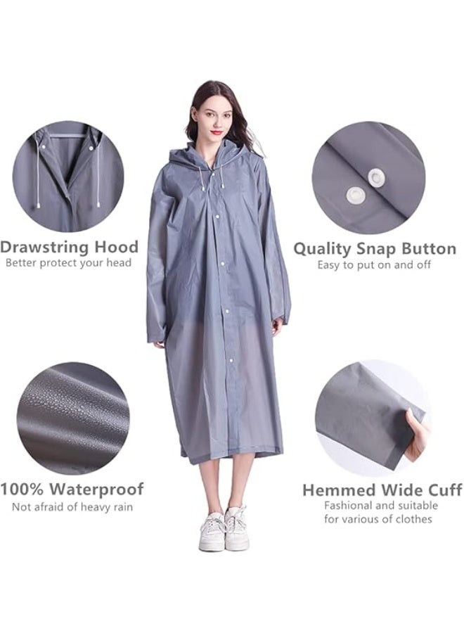SYOSI Raincoat for Adults Reusable, 1Pcs Thickened Transparent Light Rainwear with Hood and Elastic Cuff Sleeves, EVA Rain Ponchos Rain Jackets Raincoat for Men Women, for Family Fishing Travel (Grey) - Image 3