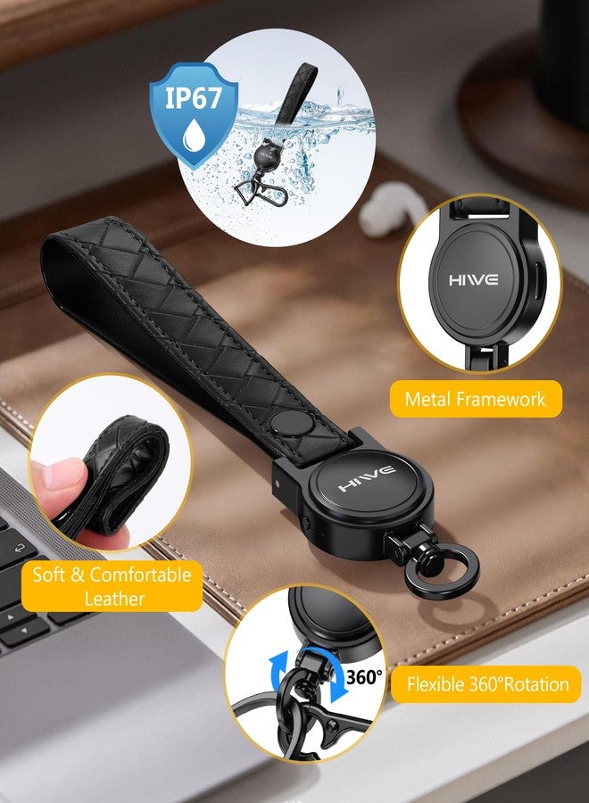 HiWe Anti-Lost Keychain, Works with Apple Find My, Carabiner Car Key Holder with Texture Leather Strap, Bluetooth Key Finder Tracker, USB-C Rechargeable, Black - Image 5