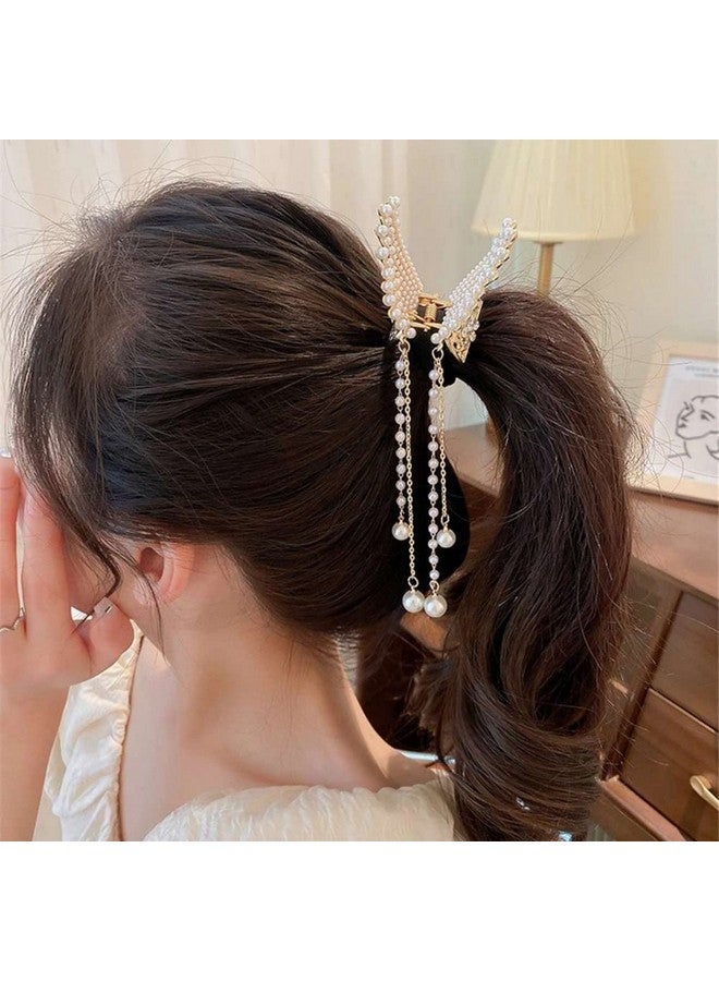 ANNACREATIONS Korean Style Gold Metal Pearl Geometric Stone Lock Hair Pins Hair Clip Hair Accessories Jewellery for Women And Girls (Pack of 2 Pcs) (White & Gold (2 Pcs)) - Image 3