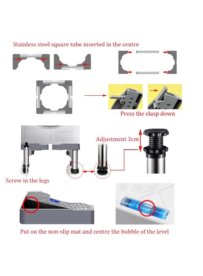 YelaJoy Washing Machine Stand, 4Legs Adjustable Washer Stand Height( 18-21cm ), Washing Machine Base Fridge Stand Width 40-60 cm for Washer Cookers, Fridges, Max Load 150KG - Image 4