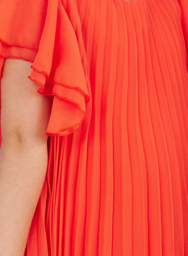 Styli Pleated Frill Sleeves Midi Dress