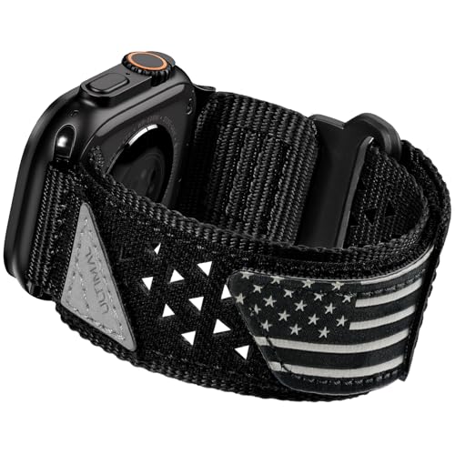 ULTIMAL Compatible witch Apple Watch Ultra 3/2/1 Series 11/10/9/8/7/6/5/4/SE/SE2/SE3,Nylon velcro Stars-Stripes Flag Woven Strap for men 49mm 46mm 45mm 44mm (L,Black USA Flag) - Image 1