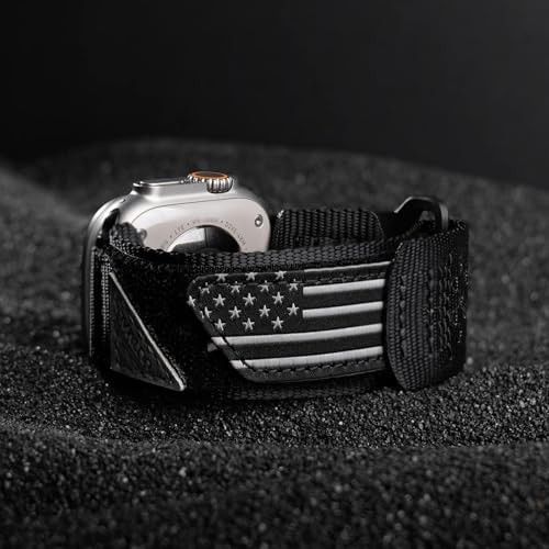 ULTIMAL Compatible witch Apple Watch Ultra 3/2/1 Series 11/10/9/8/7/6/5/4/SE/SE2/SE3,Nylon velcro Stars-Stripes Flag Woven Strap for men 49mm 46mm 45mm 44mm (L,Black USA Flag) - Image 5