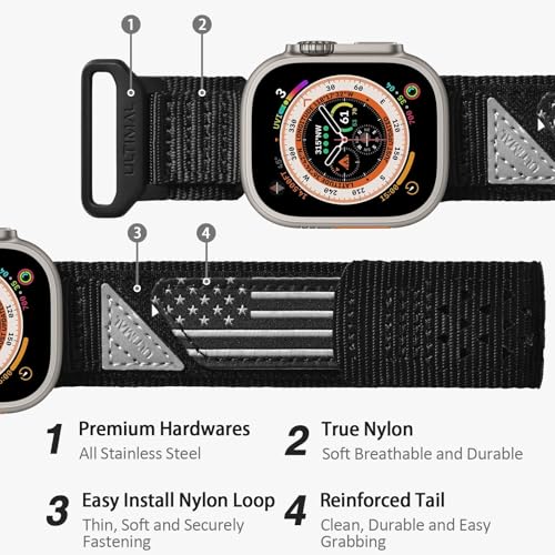 ULTIMAL Compatible witch Apple Watch Ultra 3/2/1 Series 11/10/9/8/7/6/5/4/SE/SE2/SE3,Nylon velcro Stars-Stripes Flag Woven Strap for men 49mm 46mm 45mm 44mm (L,Black USA Flag) - Image 2