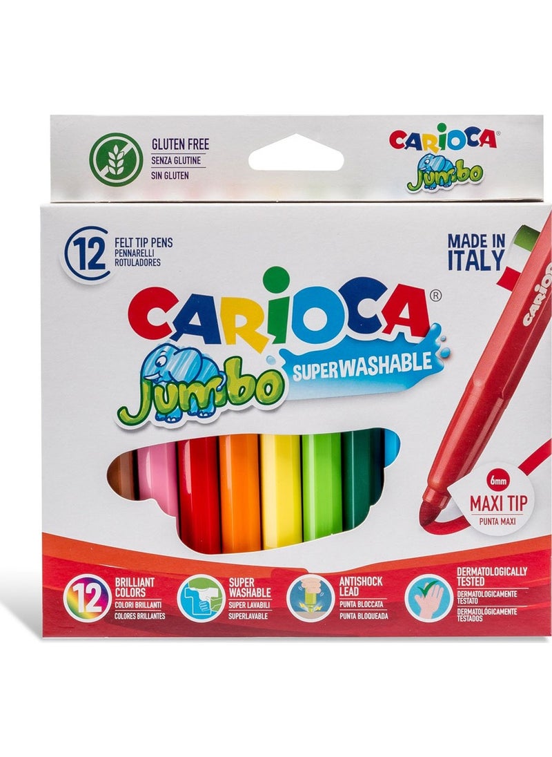 carioca Jumbo Super Washable Felt Tip Crayons 12 Pack 40569  - Image 1
