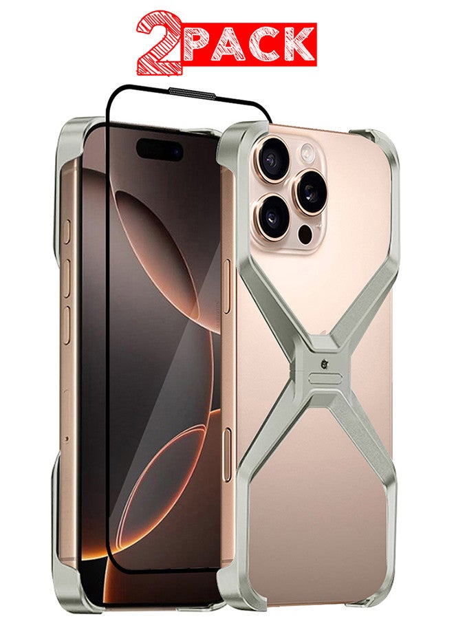 X Shape Anti-Fall Bare Phone Case for Apple iPhone 16 Pro Max, Cool Design Luxury Metal Shockproof Anti-Scratch Slim Borderless Case - Image 1