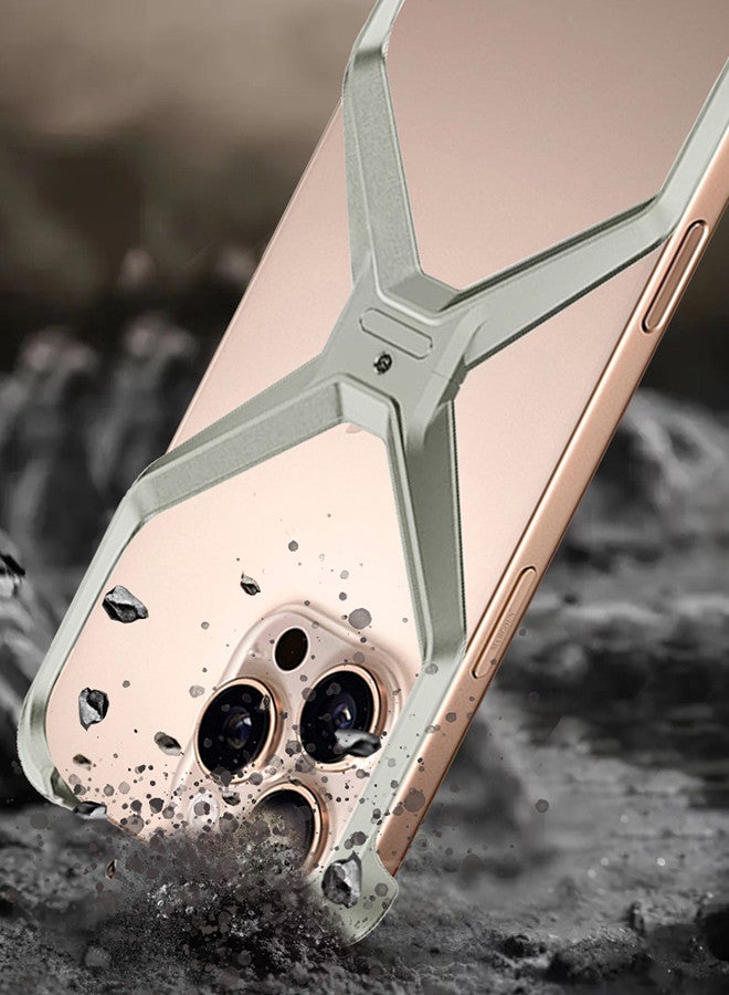 X Shape Anti-Fall Bare Phone Case for Apple iPhone 16 Pro Max, Cool Design Luxury Metal Shockproof Anti-Scratch Slim Borderless Case - Image 3