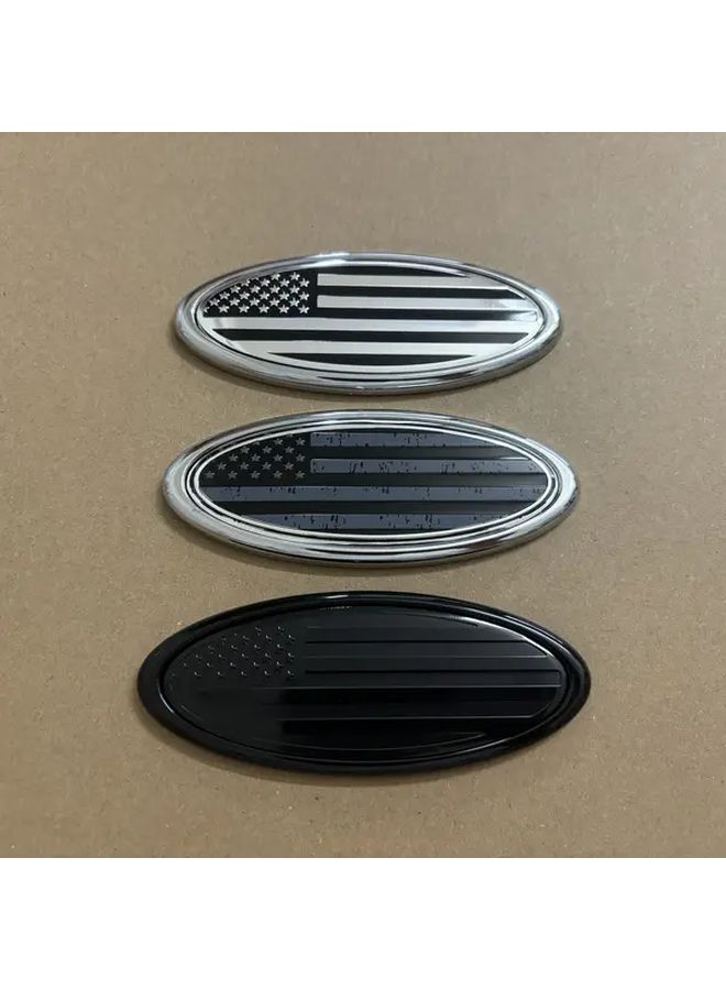 Gray American Flag Sticker For Car Front Grille Rear Bumper Tailgate 11 5cm Oval Badge - Image 1