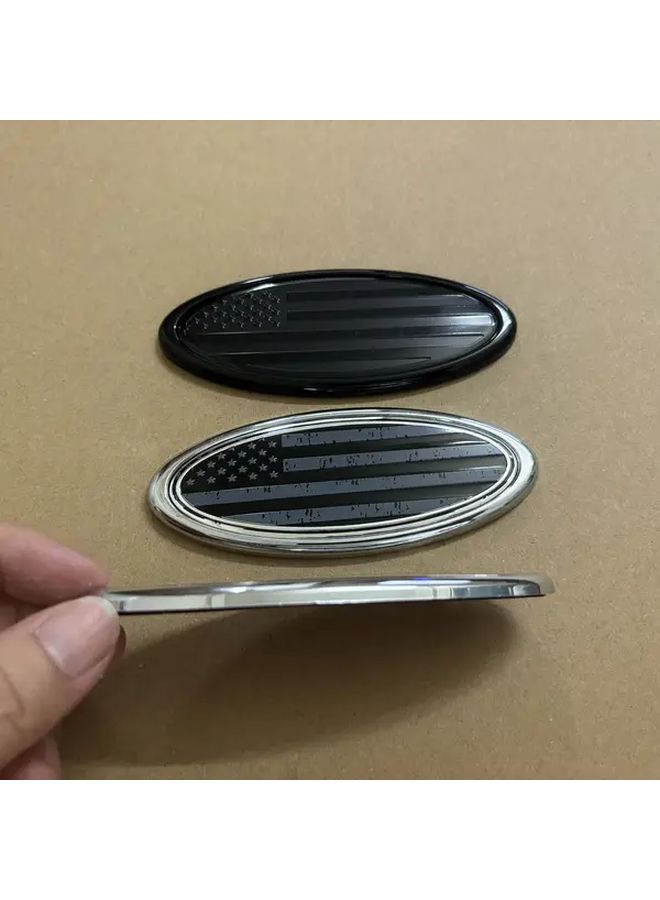 Gray American Flag Sticker For Car Front Grille Rear Bumper Tailgate 11 5cm Oval Badge - Image 2