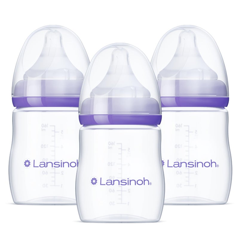 Lansinoh Anti-Colic Baby Bottles for Breastfeeding Babies, 5 Ounces, 3 Count, Includes 3 Slow Flow Nipples, Size S - Image 1