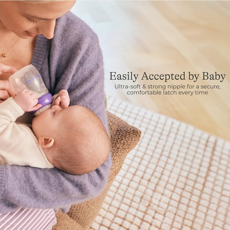 Lansinoh Anti-Colic Baby Bottles for Breastfeeding Babies, 5 Ounces, 3 Count, Includes 3 Slow Flow Nipples, Size S - Image 2