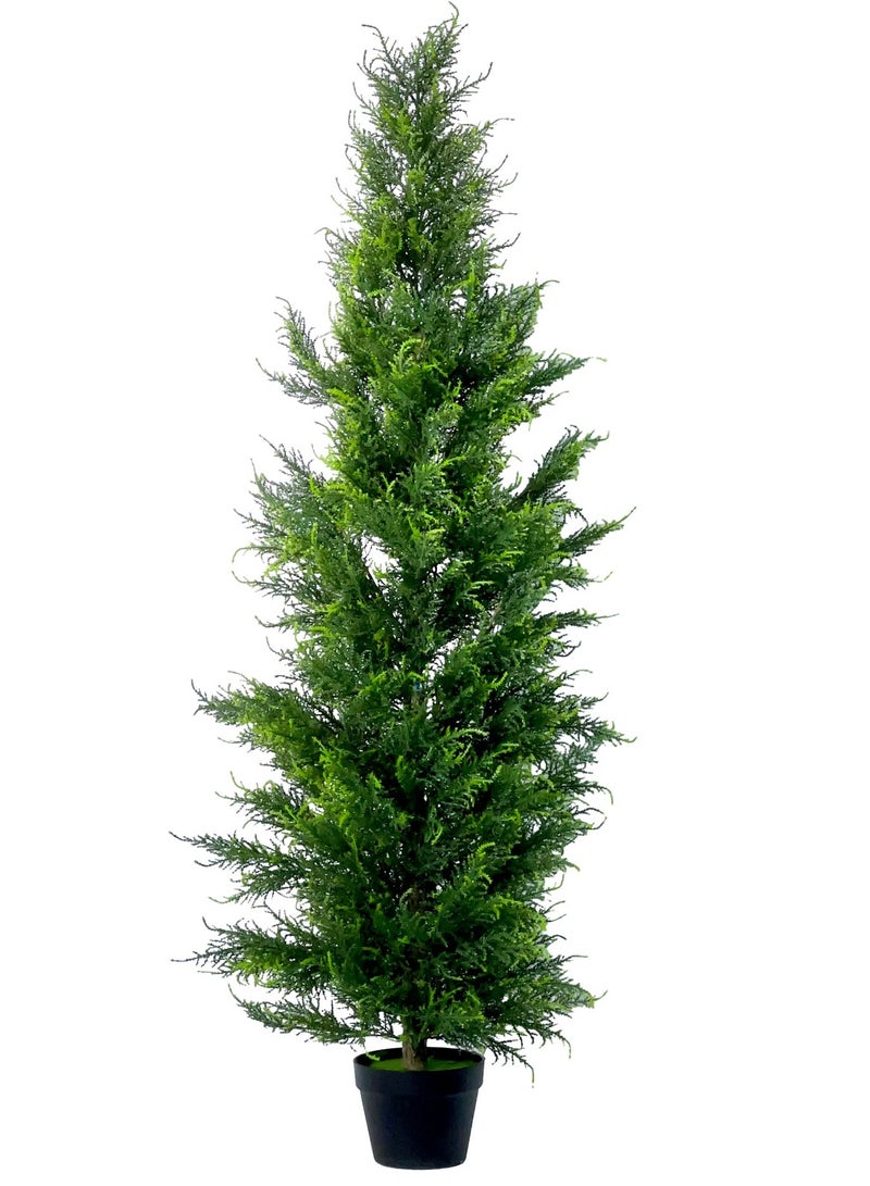 MirageBotanics 150cm Artificial Cedar Tree Outdoor Front Porch Decor Faux Cedar Tree, Fake Pine Tree in Black Planter with UV Resistant Coating - Image 1