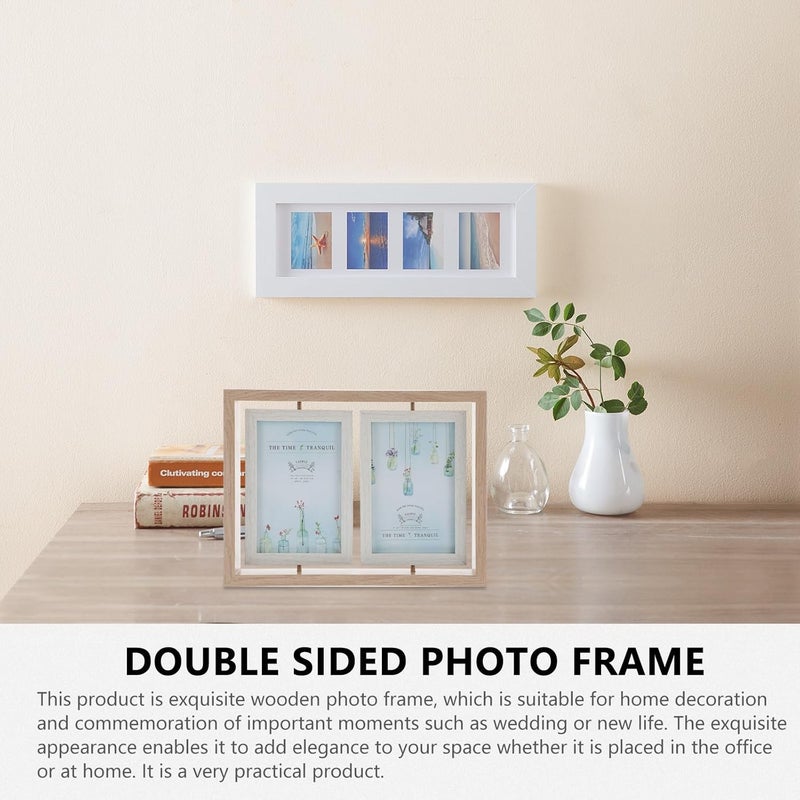 Rotating Double Sided 6-inch Wood Photo Frame, Wooden Picture Holder Connected Design, Double Sided Art Photo Display for Home Décor and Desktop Use - Image 5