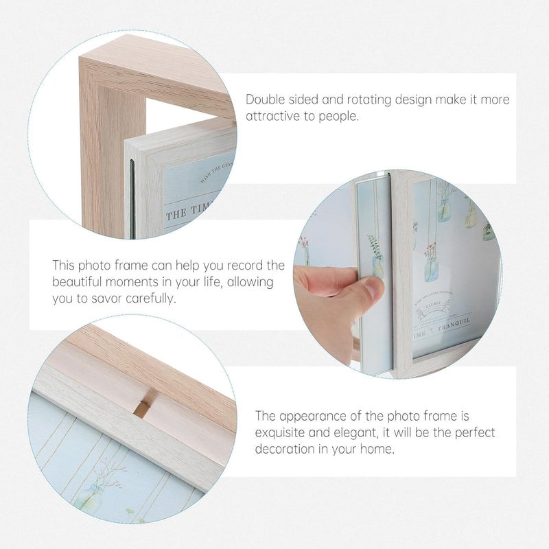 Rotating Double Sided 6-inch Wood Photo Frame, Wooden Picture Holder Connected Design, Double Sided Art Photo Display for Home Décor and Desktop Use - Image 3