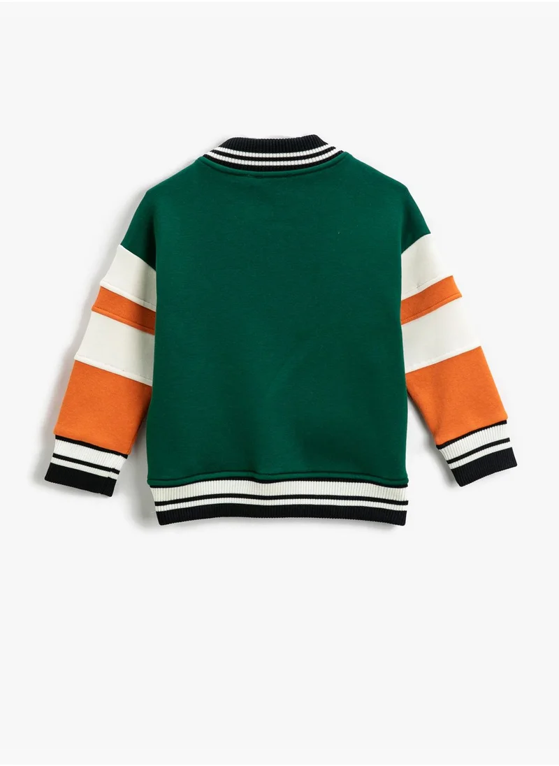 كوتون Varsity Bomber Jacket Applique Detail Color Contrast