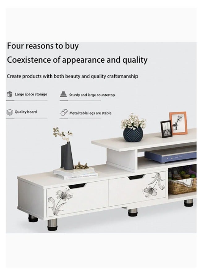 Arabest Tv Table,Tv Bench,Tv Unit Open Tv Cabinet with Storage Shelves,Extendable Tv Rack Modern Entertainment Center Gaming Media Storage Stand Console Table with 4 Drawers 120-192cm Long(White) - Image 5