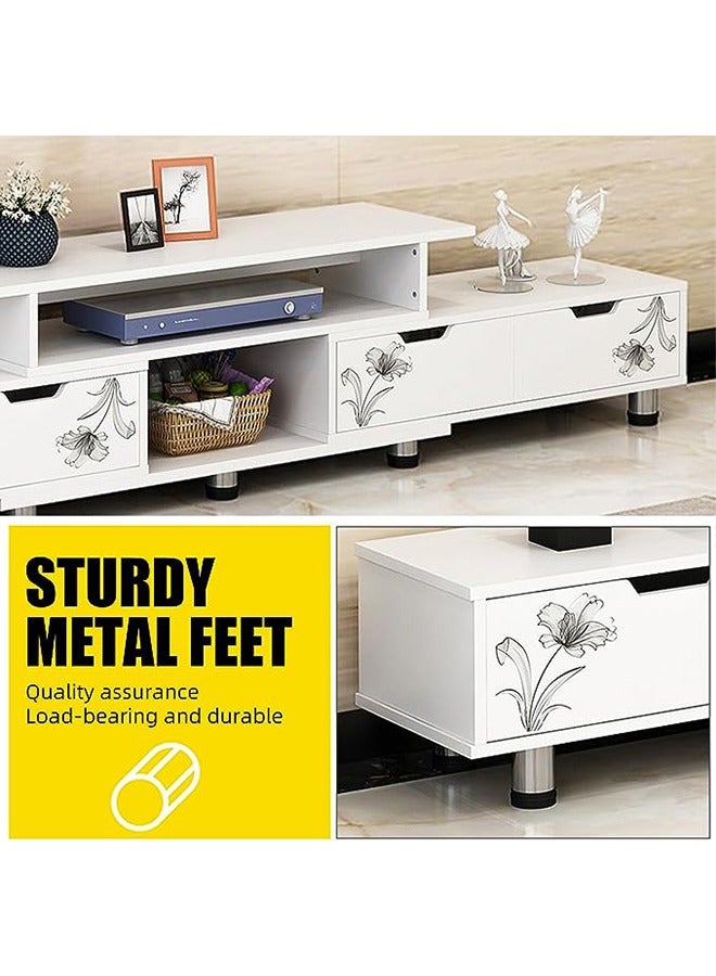 Arabest Tv Table,Tv Bench,Tv Unit Open Tv Cabinet with Storage Shelves,Extendable Tv Rack Modern Entertainment Center Gaming Media Storage Stand Console Table with 4 Drawers 120-192cm Long(White) - Image 4