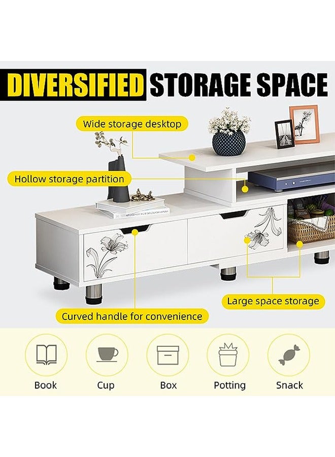Arabest Tv Table,Tv Bench,Tv Unit Open Tv Cabinet with Storage Shelves,Extendable Tv Rack Modern Entertainment Center Gaming Media Storage Stand Console Table with 4 Drawers 120-192cm Long(White) - Image 3