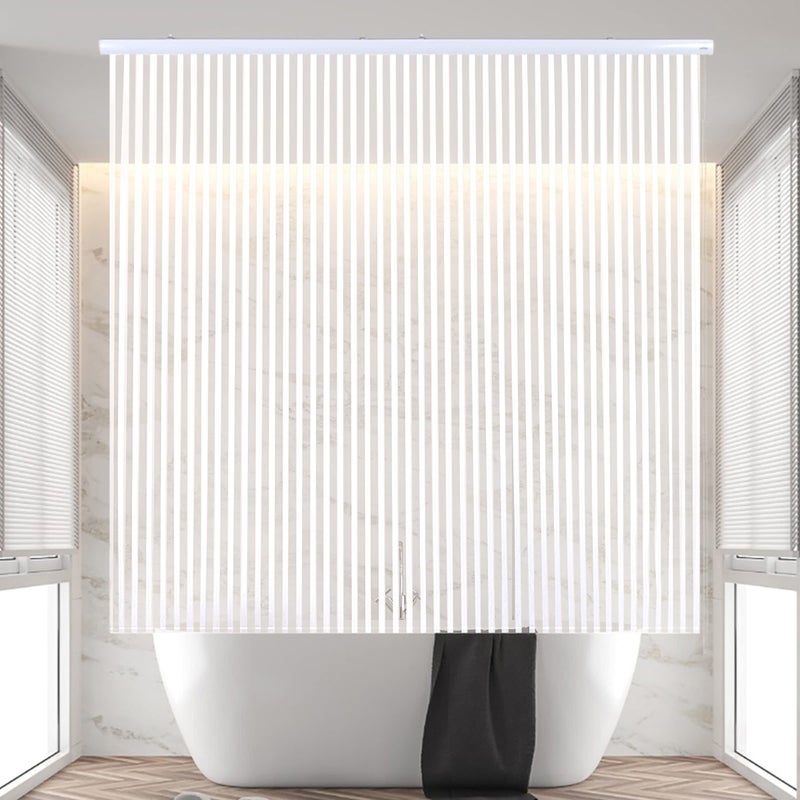 Jakooz Jakooz Rollup Shower Curtain for Bathroom Waterproof 100 PEVA Heavy Duty Shower Roller Blind Curtain for Bathtub No rods No Hooks No Rings 56x95 White Stripe 