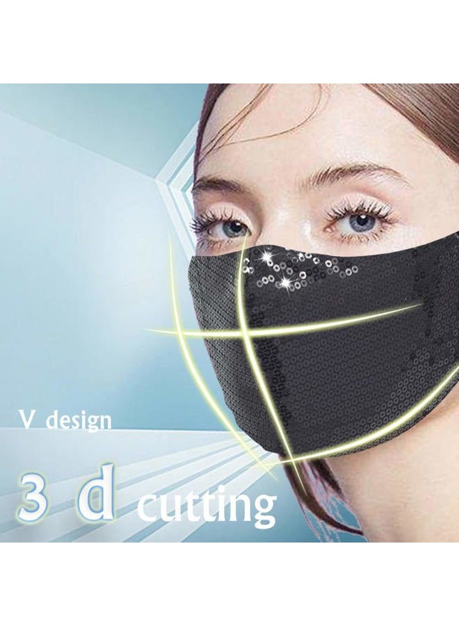 UOUDIO Rhinestone Crystal Face Mask， Masquerade Fashion Bling Mask for Women，Reusable Face Mask，Washable Face Mask，Diamond Sparkling ((Silver, Champagne, and black) - Image 2