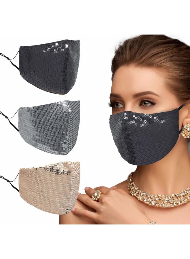 UOUDIO Rhinestone Crystal Face Mask， Masquerade Fashion Bling Mask for Women，Reusable Face Mask，Washable Face Mask，Diamond Sparkling ((Silver, Champagne, and black) - Image 1