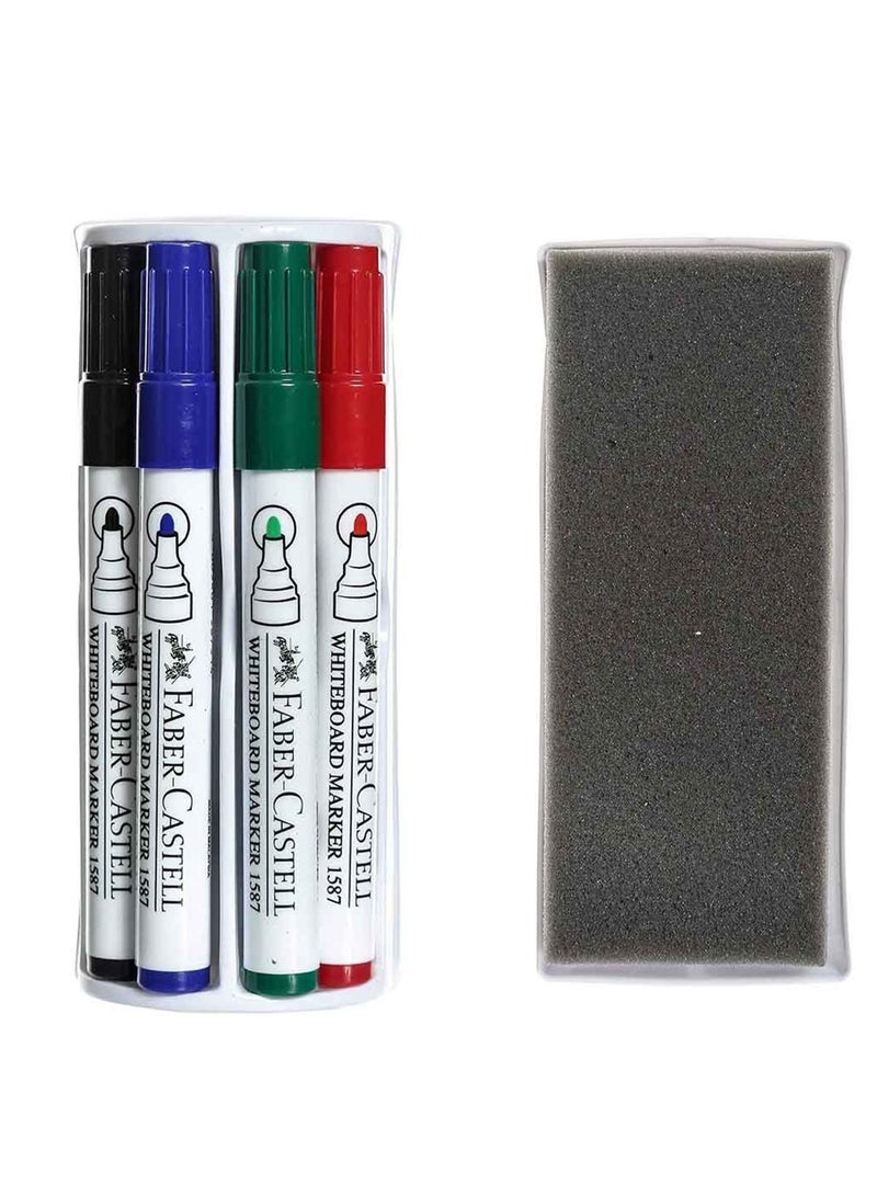 FABER-CASTELL  markers سبورة بيضاء 4 قطع برأس مدبب مع ممسحة  - Image 2