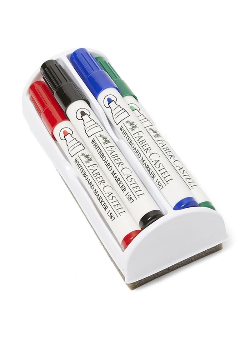 FABER-CASTELL  markers سبورة بيضاء 4 قطع برأس مدبب مع ممسحة  - Image 1