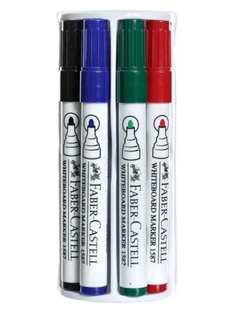 FABER-CASTELL  markers سبورة بيضاء 4 قطع برأس مدبب مع ممسحة  - Image 3