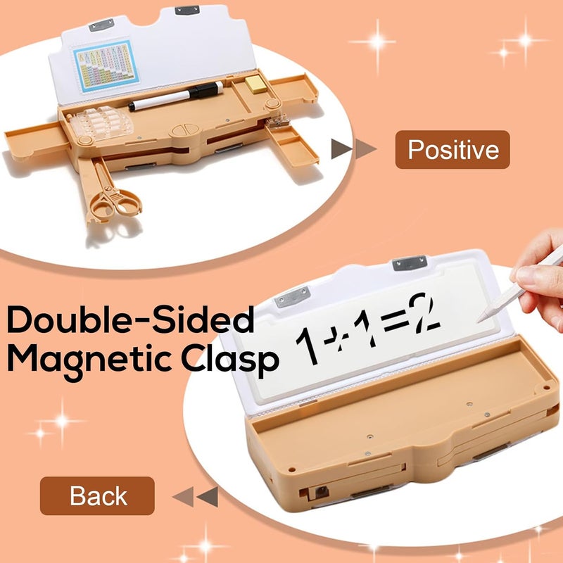 Treayes Multifunction Pencil Case for Kids Double-Sided Magnetic Closure with Sharpener Scissors Erasable Board Storage Box School Supplies - Image 3