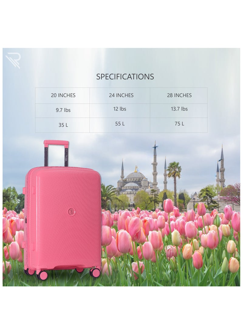 ISTANBUL theme PP Suitcase, Durable, Lightweight Hardshell, Telescopic Handle,  Expandable Vertical Series Travel Luggage Trolley with 4 Quiet 360° Wheels and TSA Lock (24-Inch , Pink)