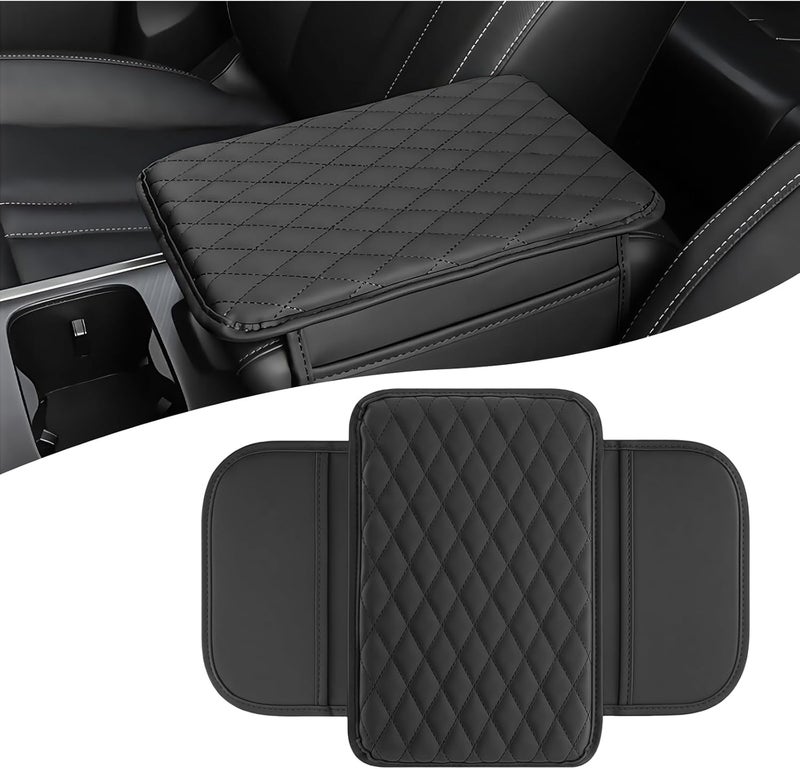 AMZAUTO Car Center Console Cover, Leather Car Arm Rest Cover with 2 Storage Bags, Universal Auto Armrest Cushion Pad, Automobile Interior Accessories Protector for Most Vehicles, SUVs, Trucks (Black) - Image 1