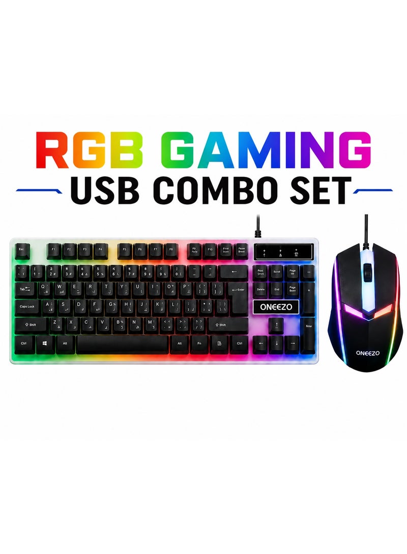 ONEEZO CTRL23 RGB Gaming Keyboard and Mouse USB Combo Set | 104-Key Full-Size Keyboard with RGB Backlight - Image 1